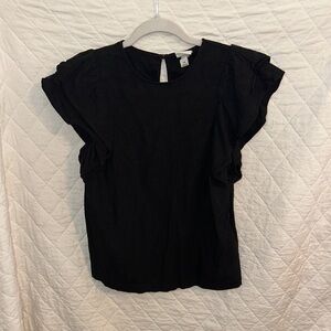 A New Day Ruffle Short Sleeve Linen Black Blouse (XS)